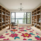Crimson Yellow Floral Leaf Arrangement Rug