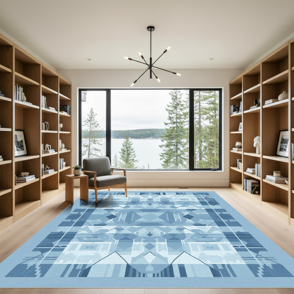 Geometric Layers Indigo Abstract Rug