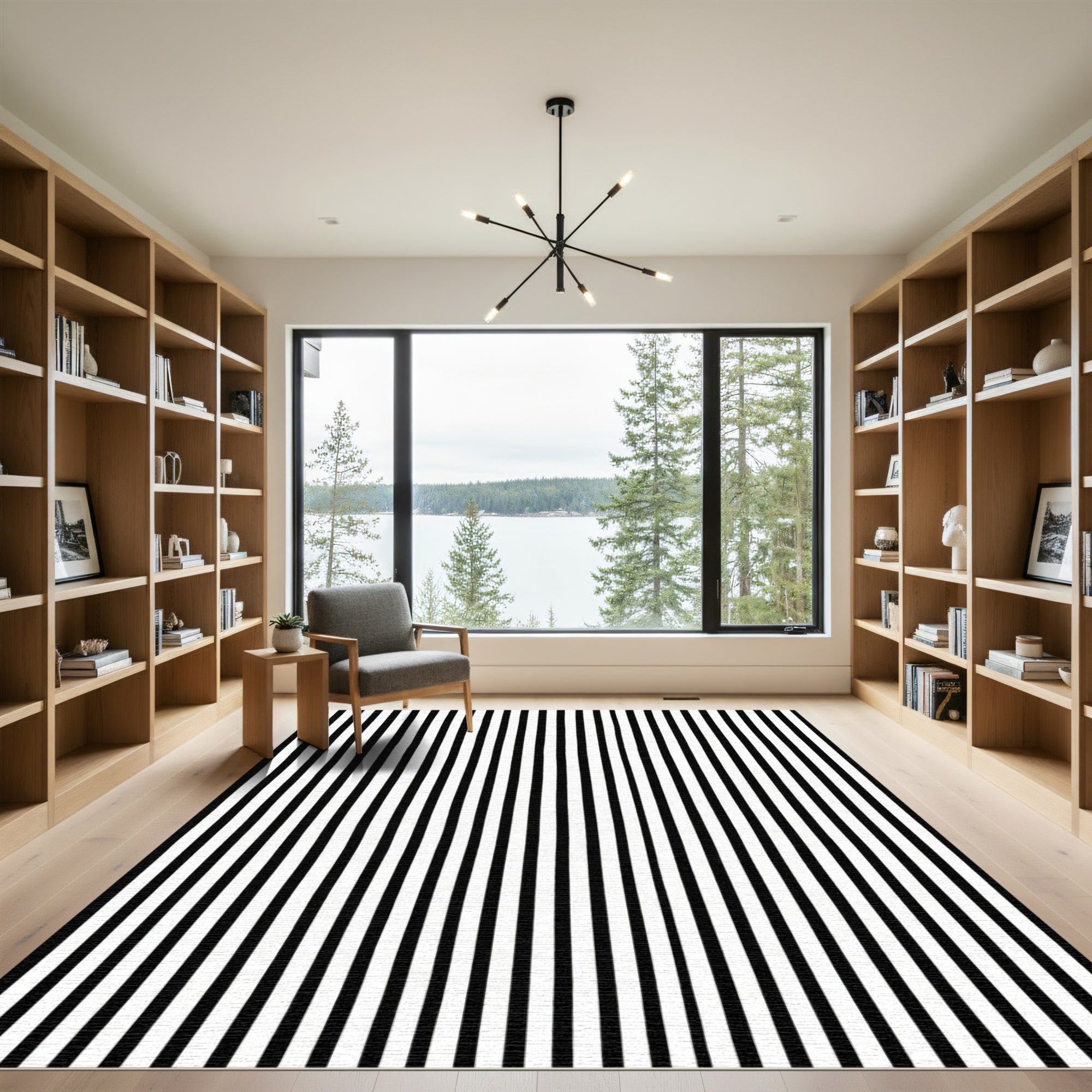 Thin Black White Vertical Lines Rug