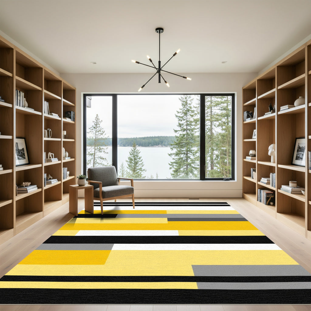 Bold Yellow Gray Black Stripe Accent Rug