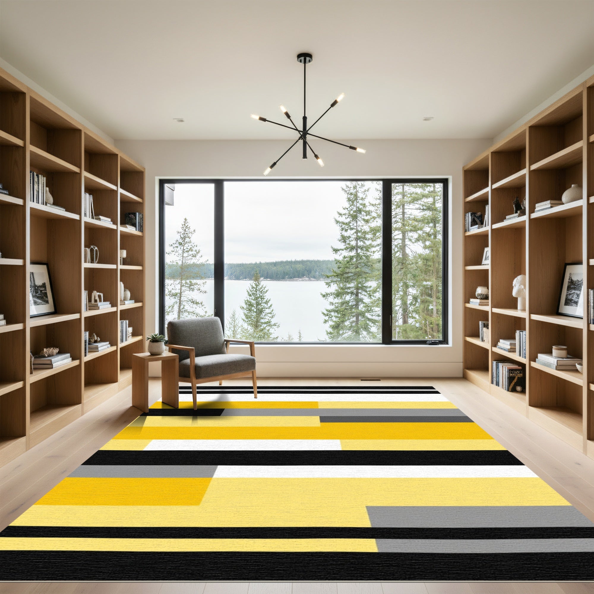 Bold Yellow Gray Black Stripe Accent Rug