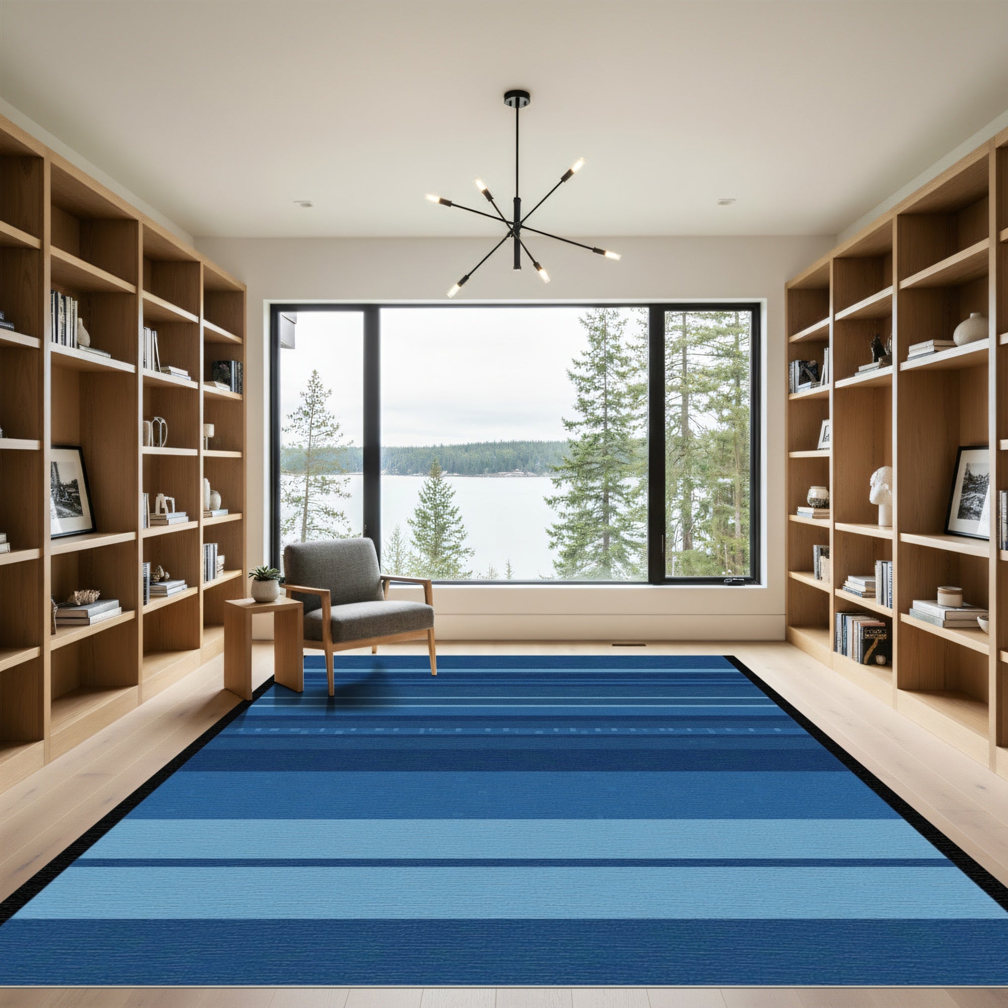 Deep Blue Horizon Stripe Rug