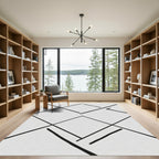 Monochrome Interlocking Geometric Squares Rug