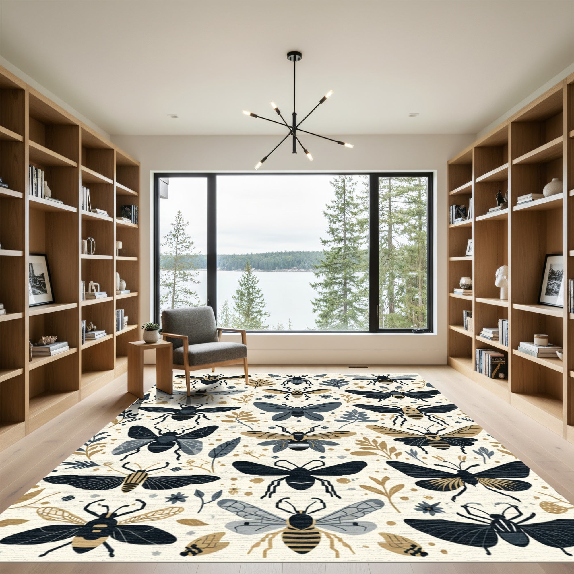 Textured Insects And Botanical Elements Rug