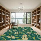 Emerald Green Botanical Leaf Scroll Rug