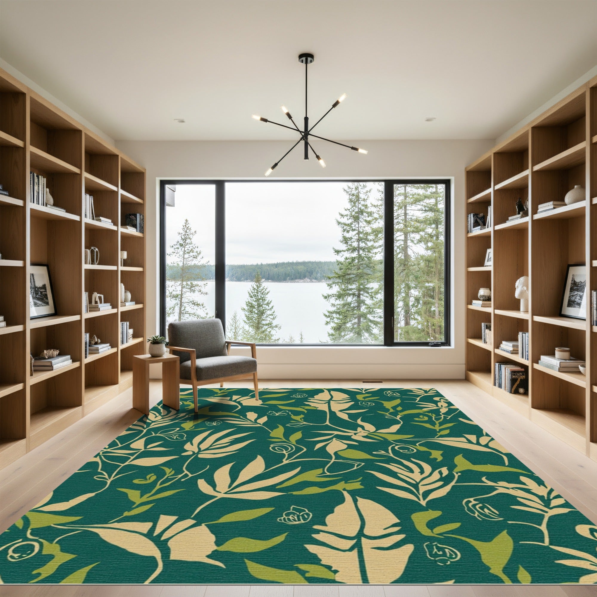Emerald Green Botanical Leaf Scroll Rug