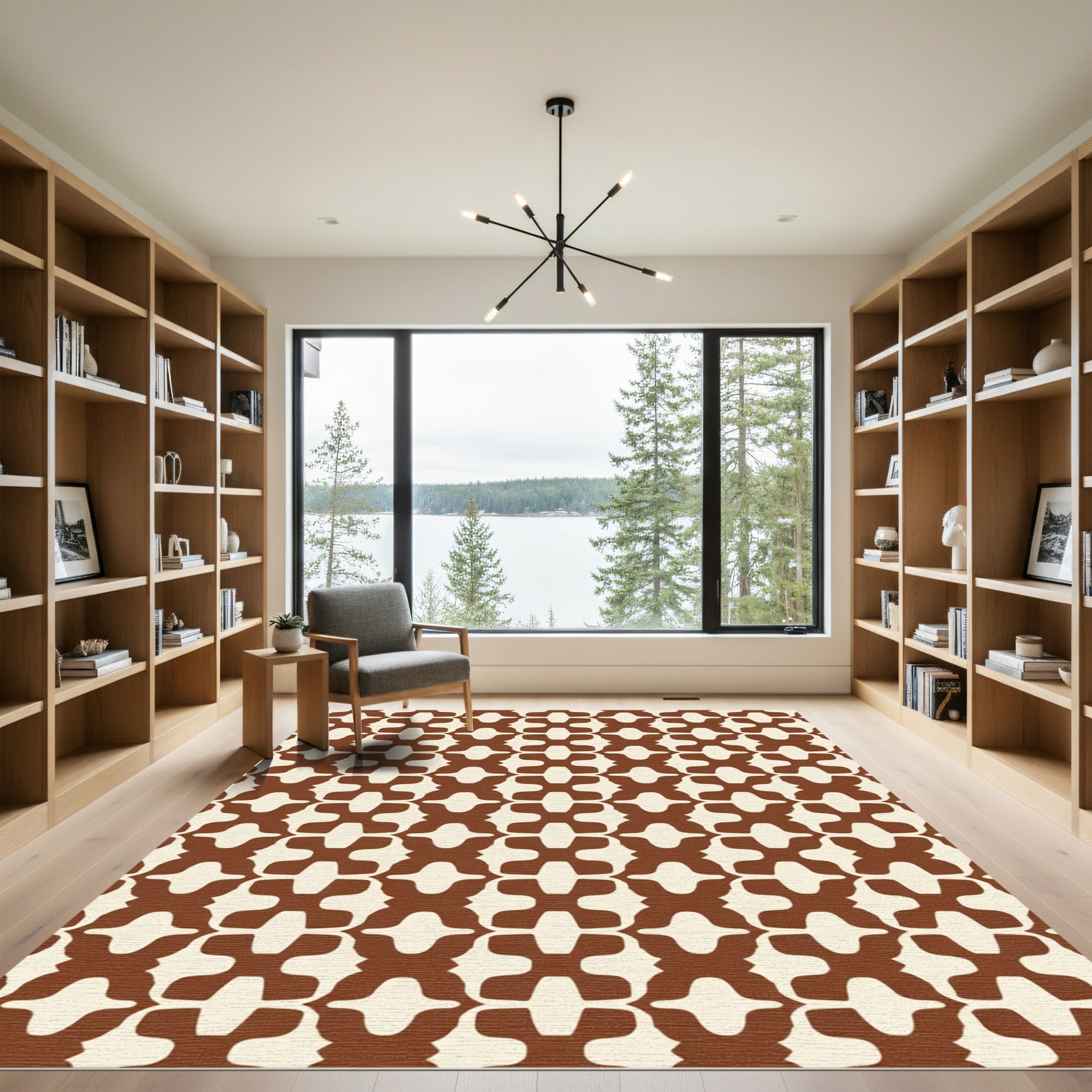 Brown Cream Abstract Repeat Arrangement Rug