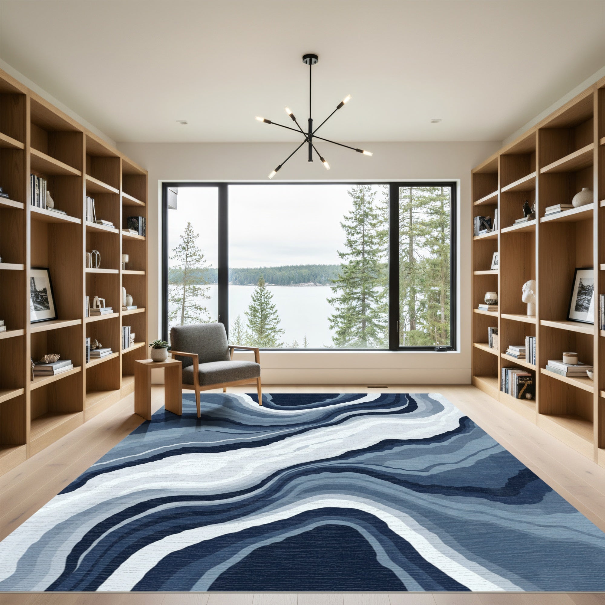 Deep Blue Agate Stone Swirl Rug