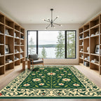 Emerald Green Floral Scroll Border Rug