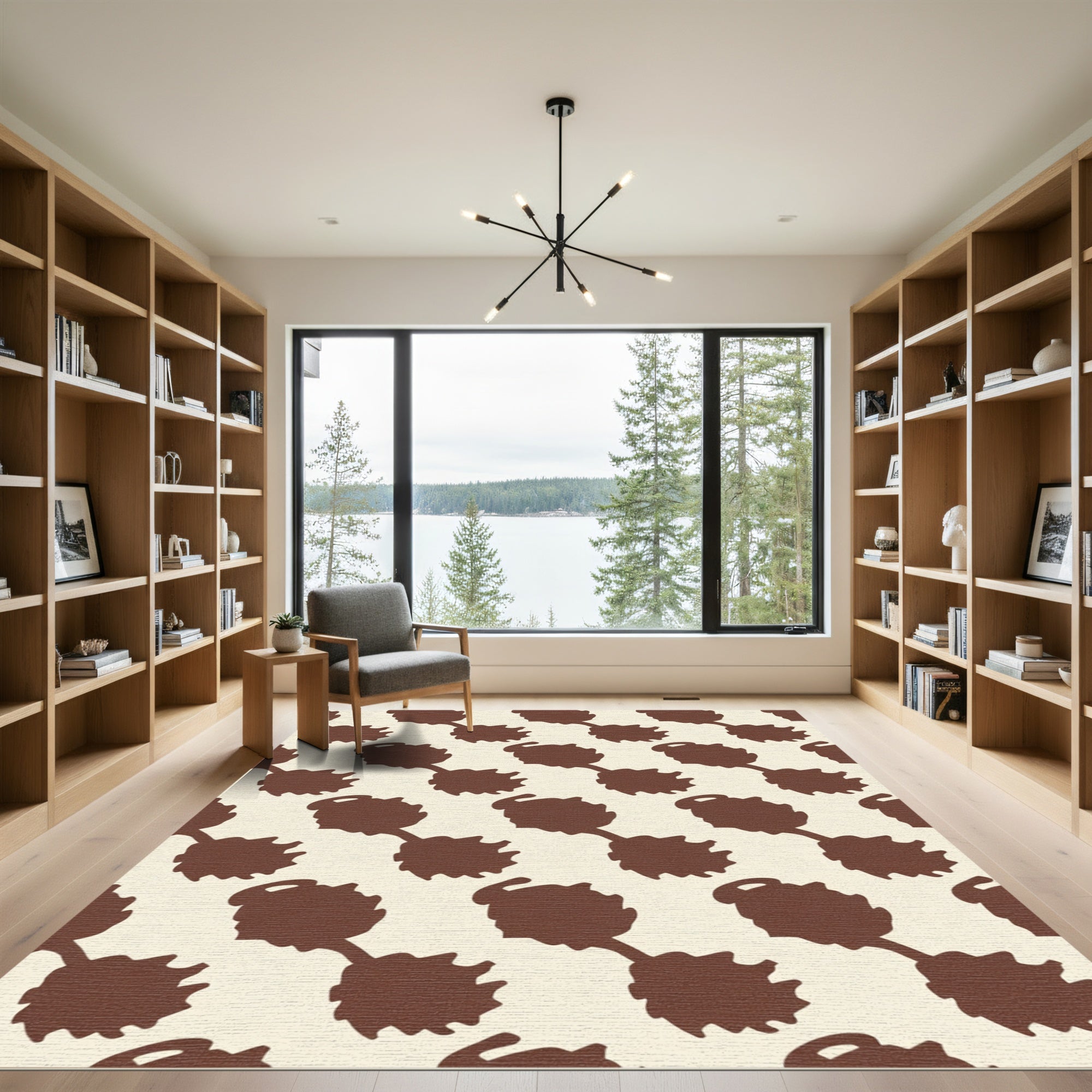 Brown Leaf Vine Diagonal Pattern Rug