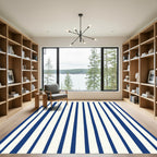 Deep Blue White Vertical Stripe Rug