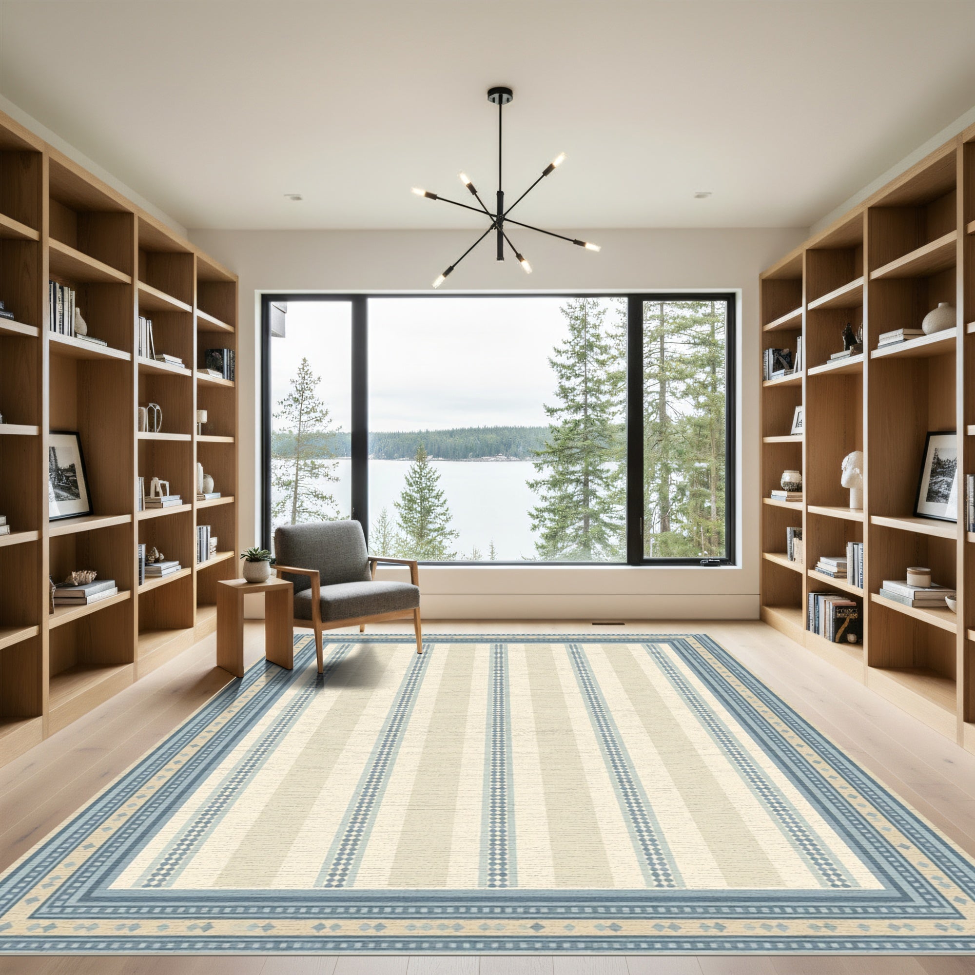 Light Striped Diamond Border Rug