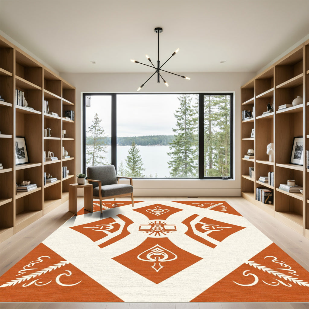 Rustic Orange Cream Abstract Geometric Rug