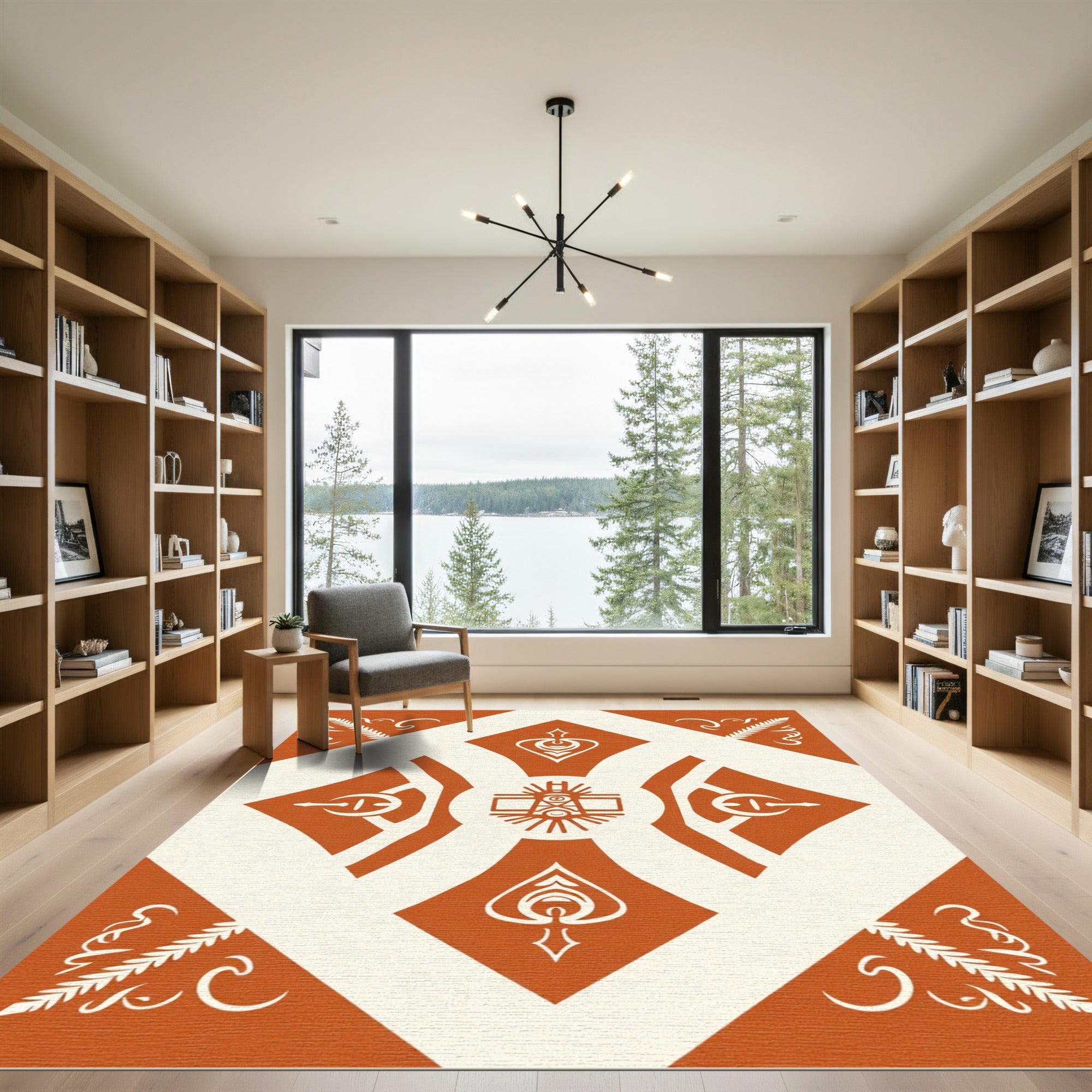 Rustic Orange Cream Abstract Geometric Rug