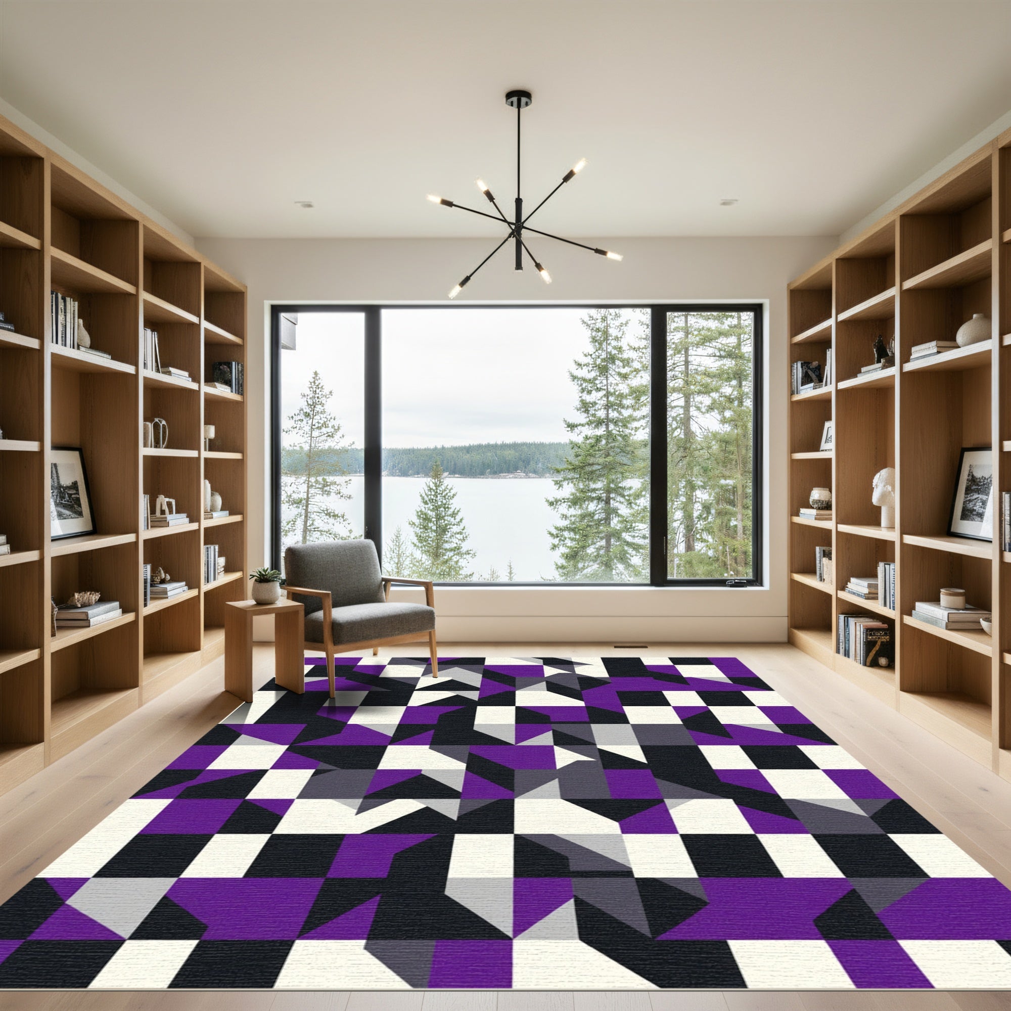 Modern Purple Geometric Tile Rug