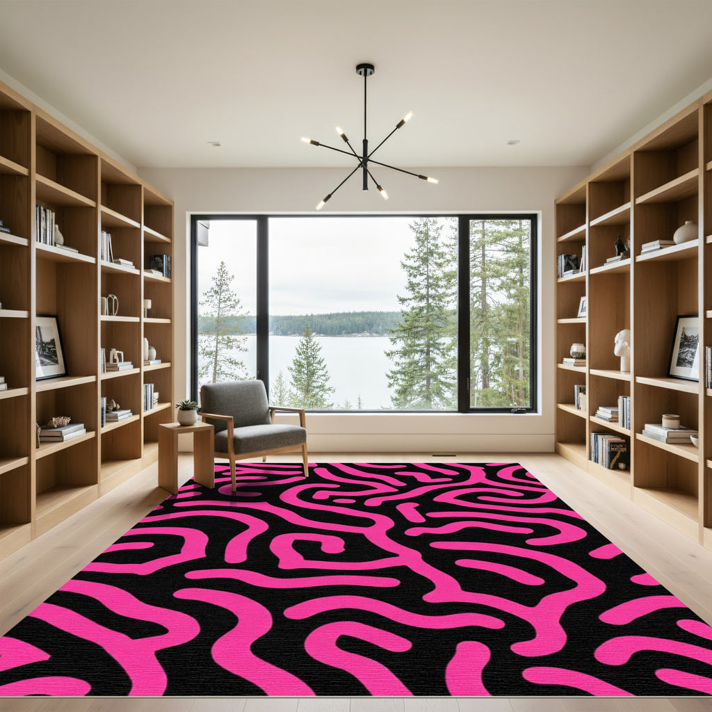 Hot Pink Abstract Maze Rug