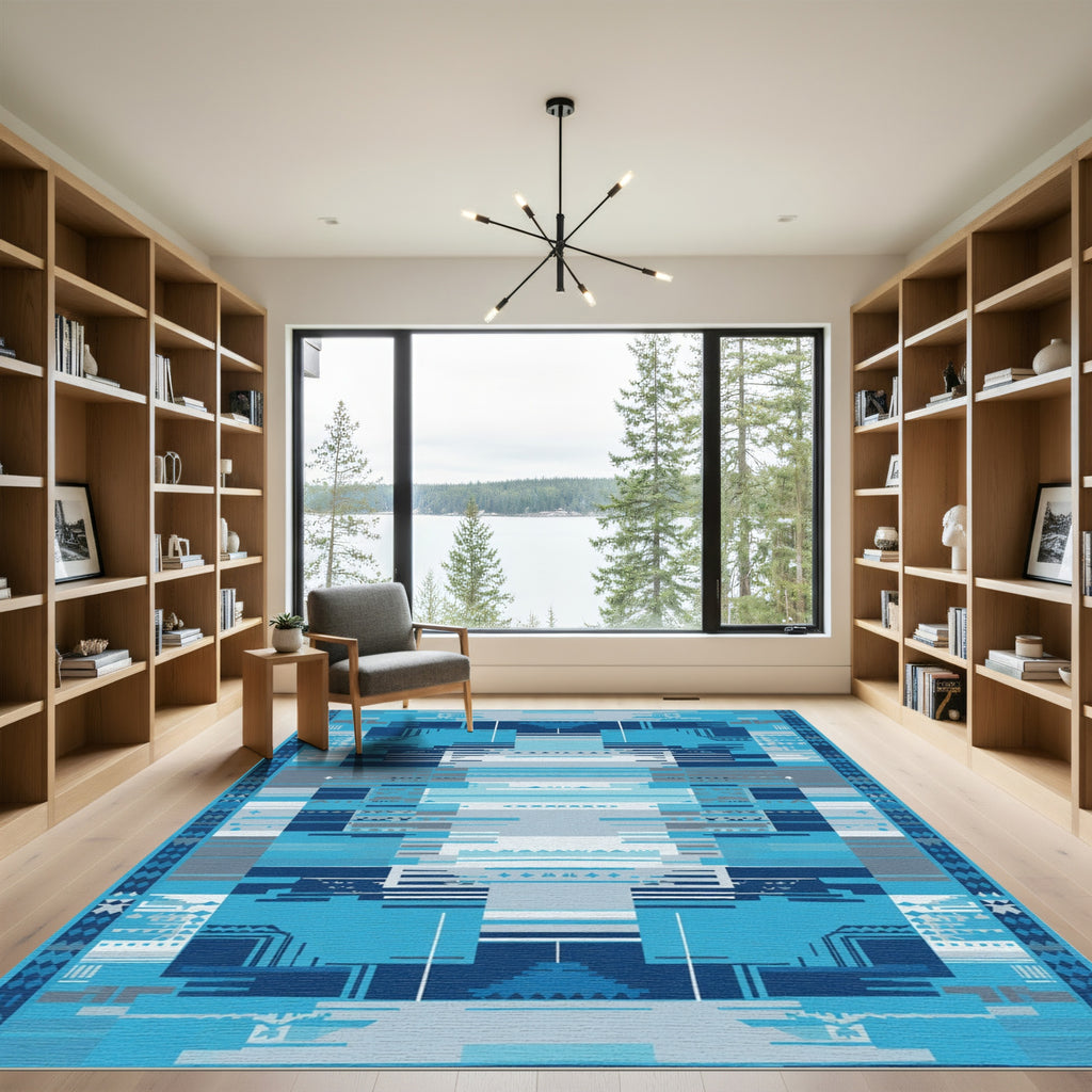 Abstract Geometric Blue Composition Rug