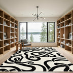 Black Abstract Swirl Ribbon Rug