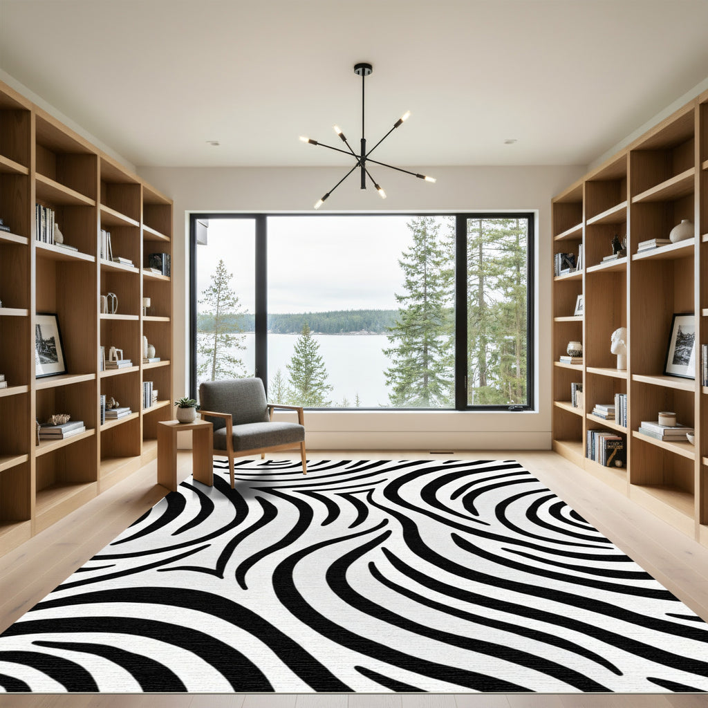 Monochrome Abstract Zebra Stripes Rug