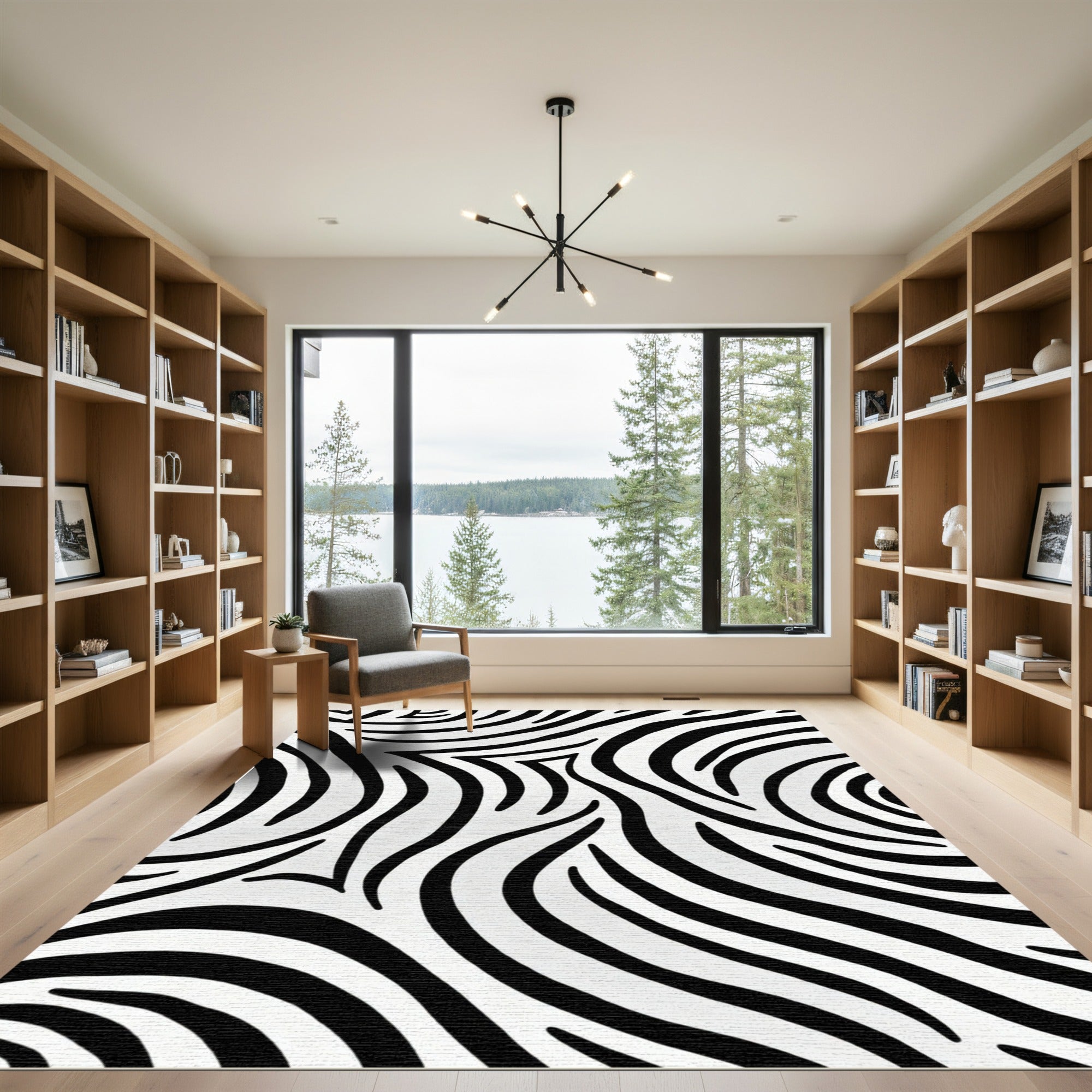 Monochrome Abstract Zebra Stripes Rug