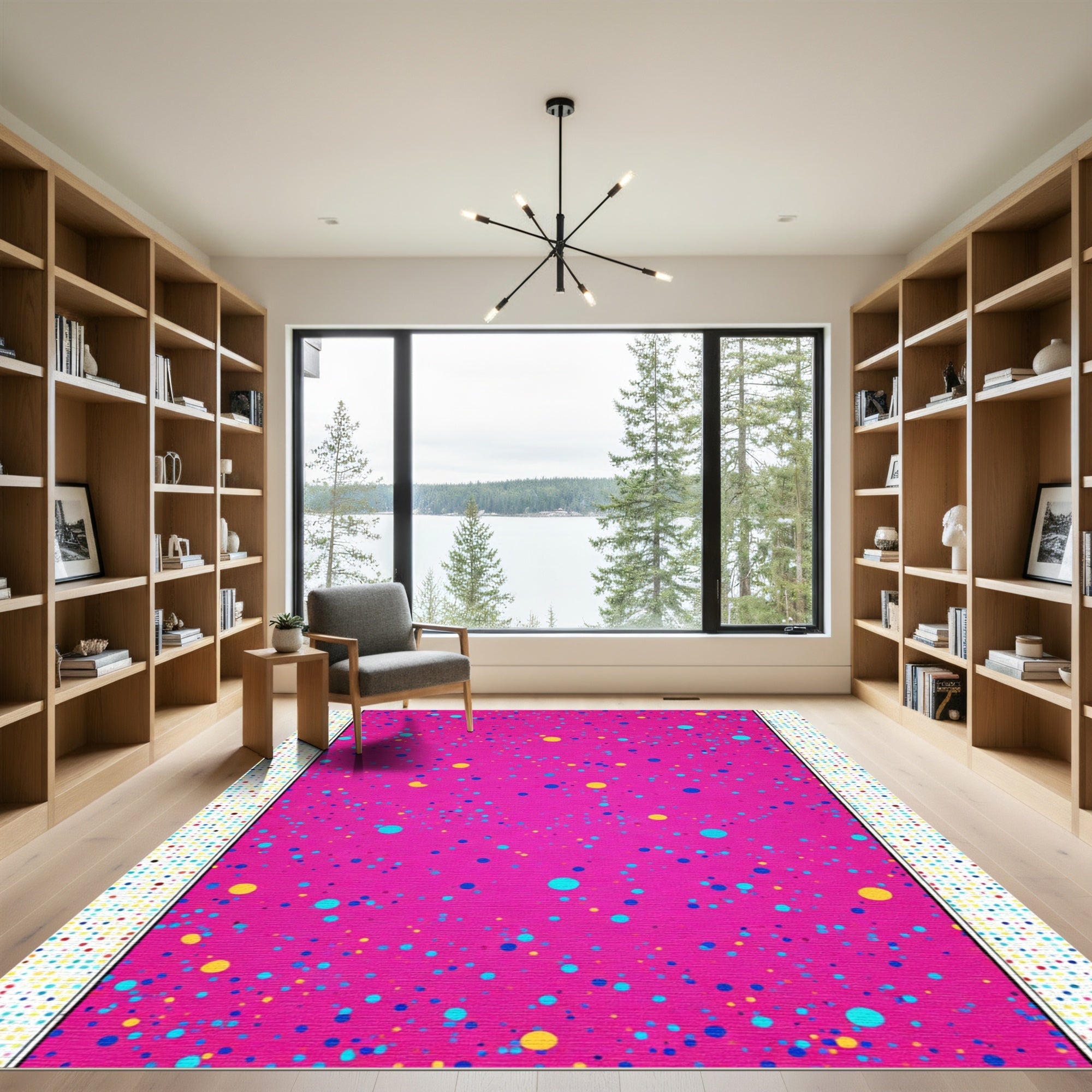 Pink Teal Yellow Confetti Circles Rug