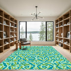 Teal Olive Flowing Abstract Medallion Rug