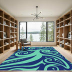 Deep Blue Swirling Aqua Abstract Rug