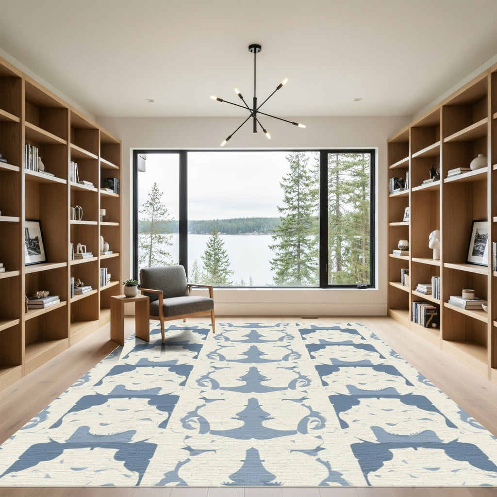 Pale Blue Cream Abstract Mirror Image Rug
