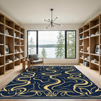 Navy Gold Art Nouveau Swirl Rug