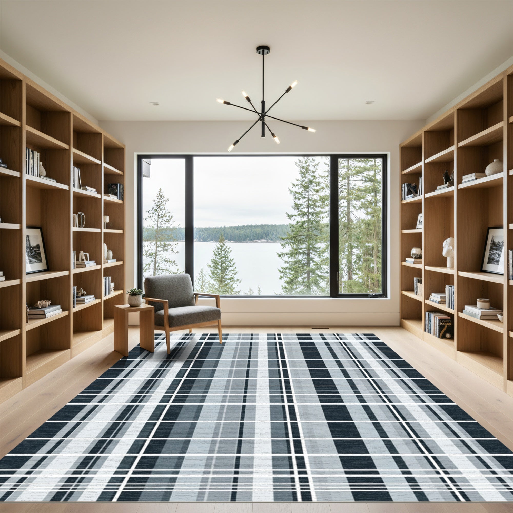 Cool Gray Plaid Lines Rug