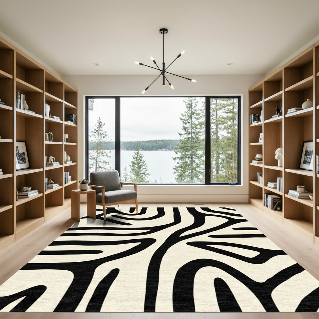 Abstract Black Organic Striped Rug