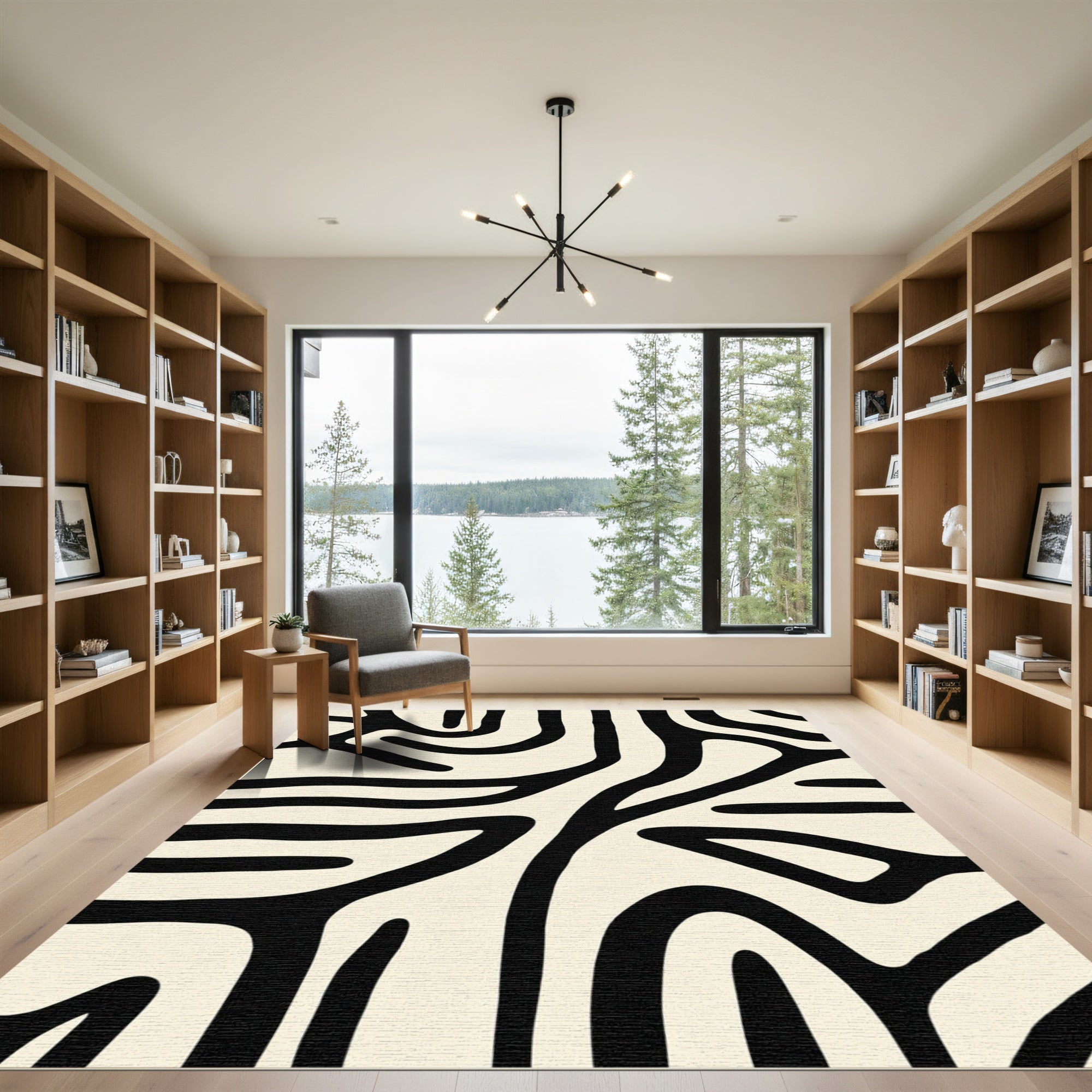 Abstract Black Organic Striped Rug