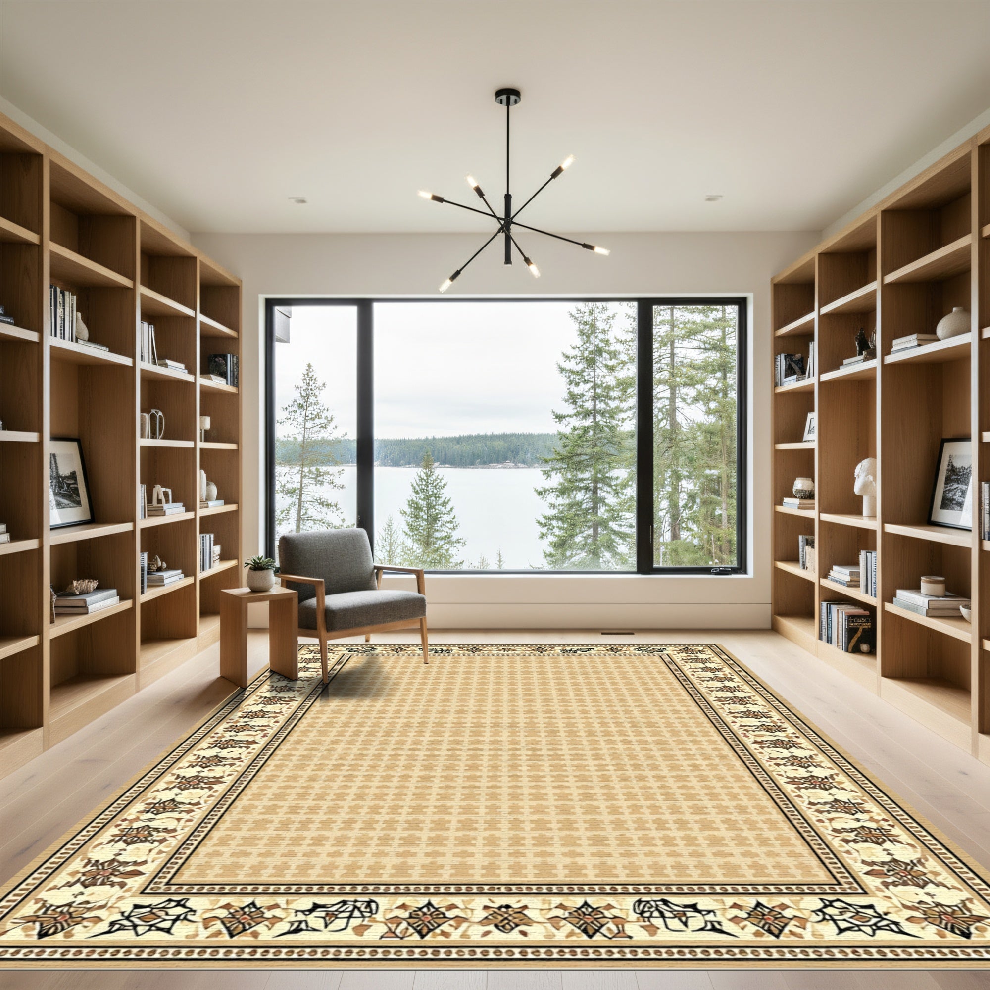 Beige Floral Medallion Border Rug