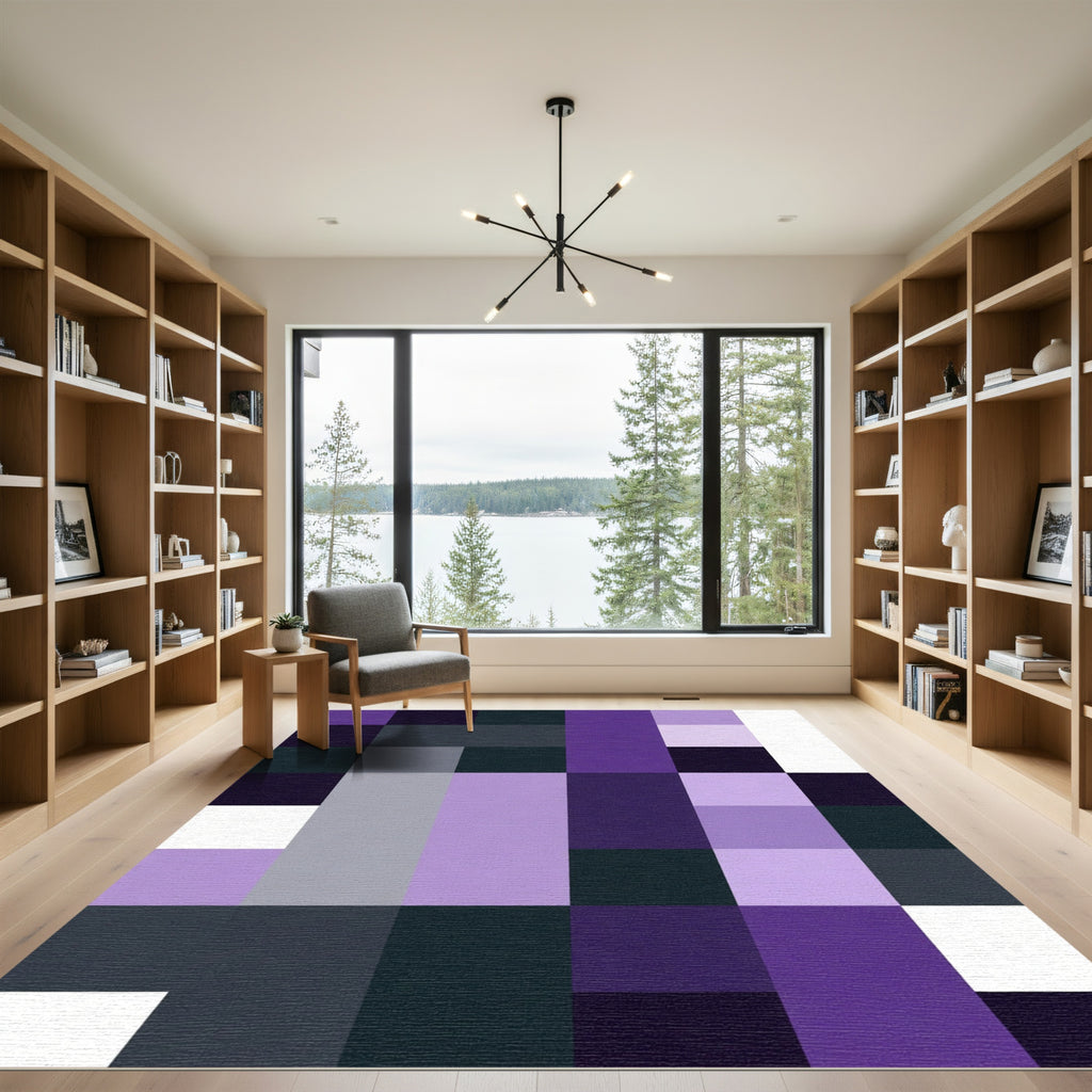 Modern Purple Geometric Blocks Rug