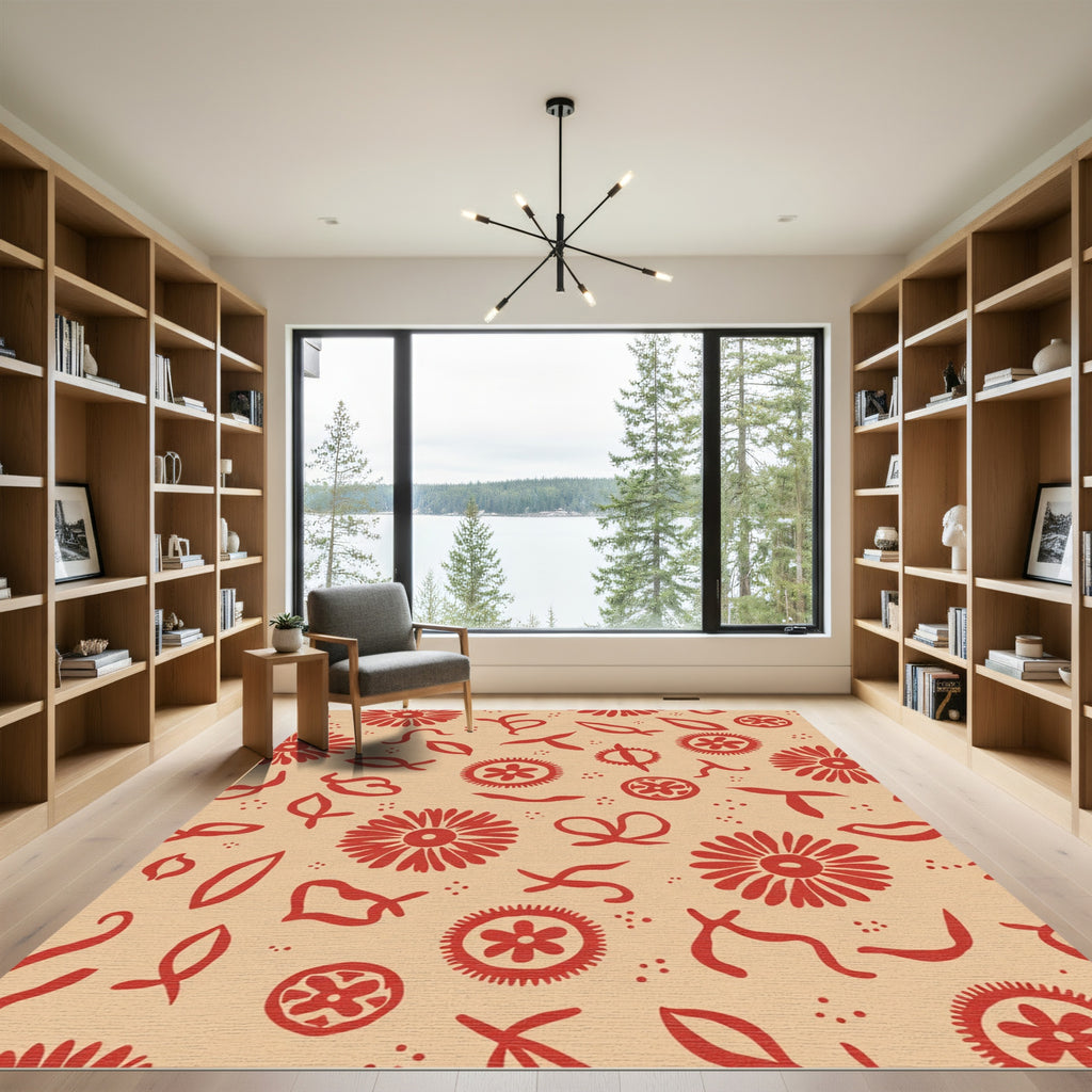 Crimson Floral Scatter Playful Rug