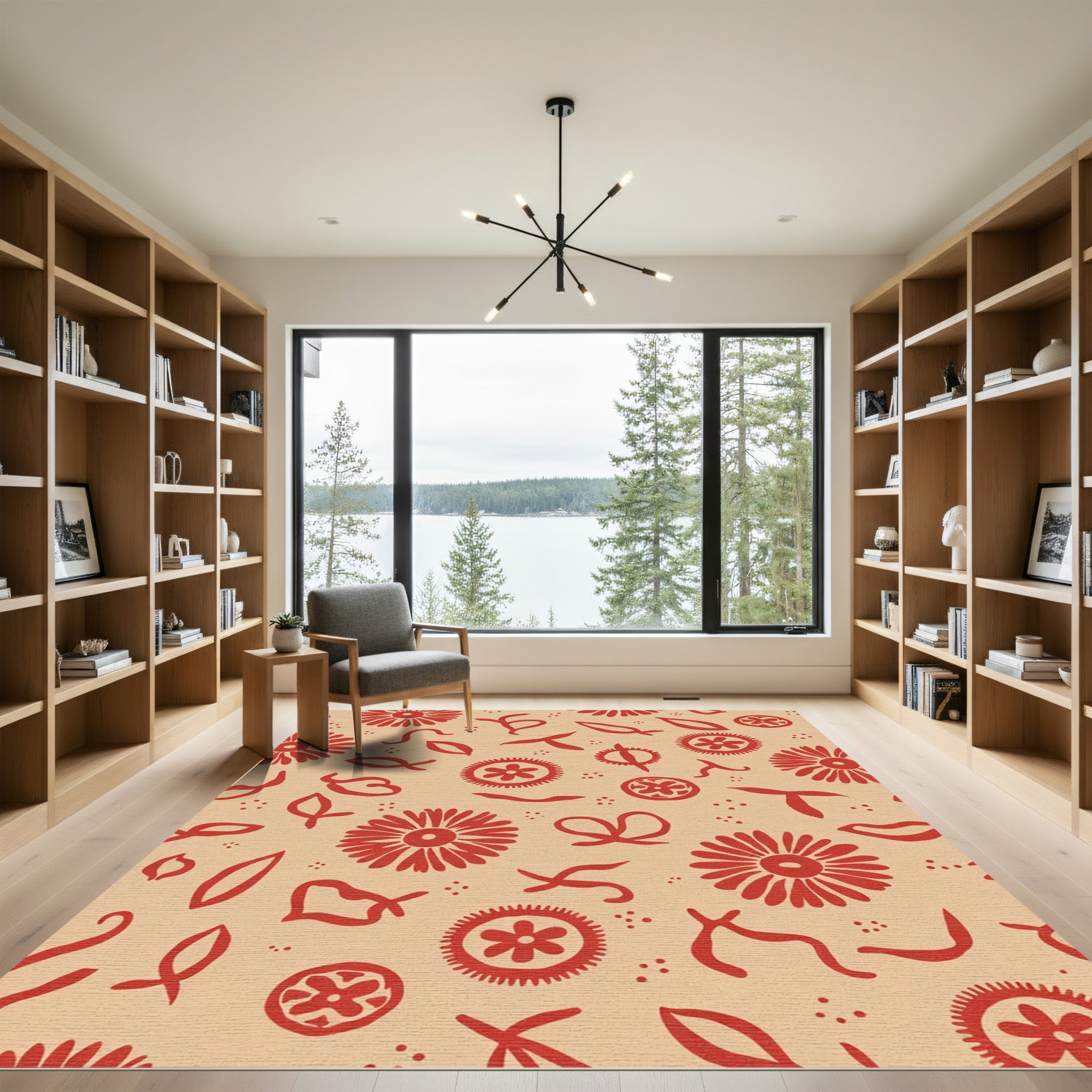 Crimson Floral Scatter Playful Rug