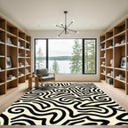 Black Off White Swirling Maze Rug