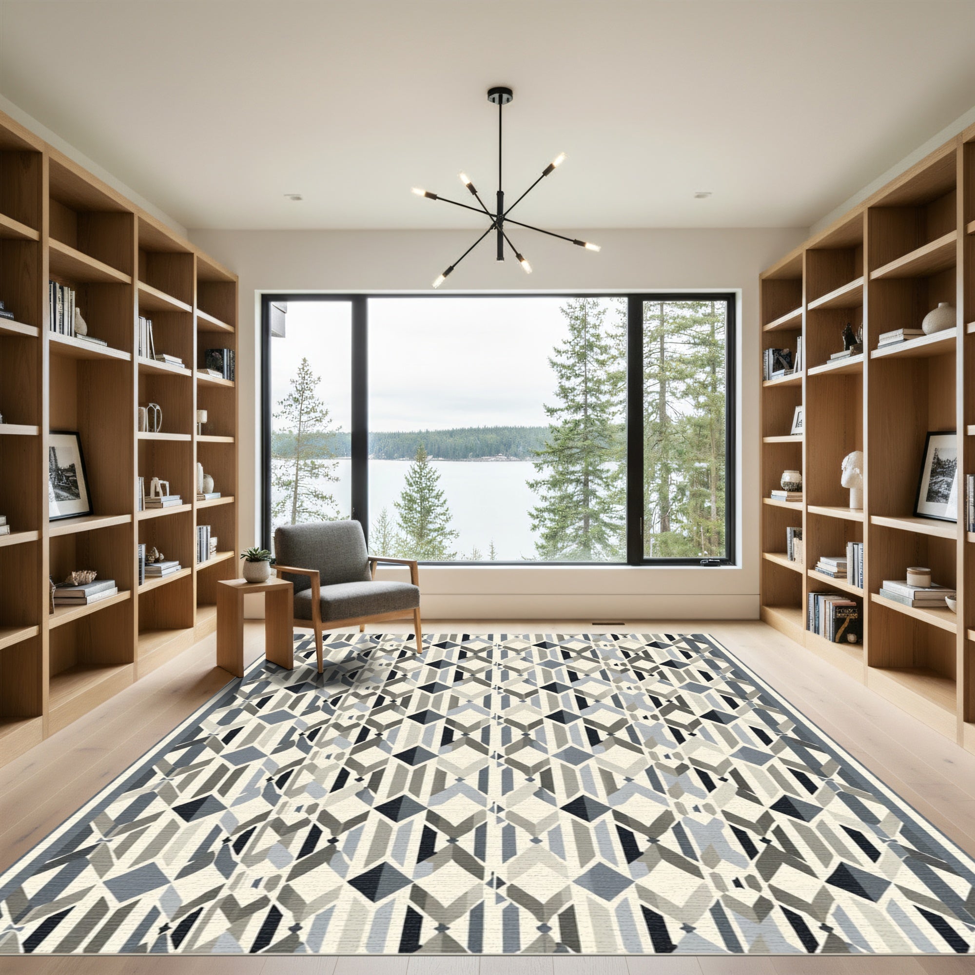Geometric Diamond Inlay Slate Rug