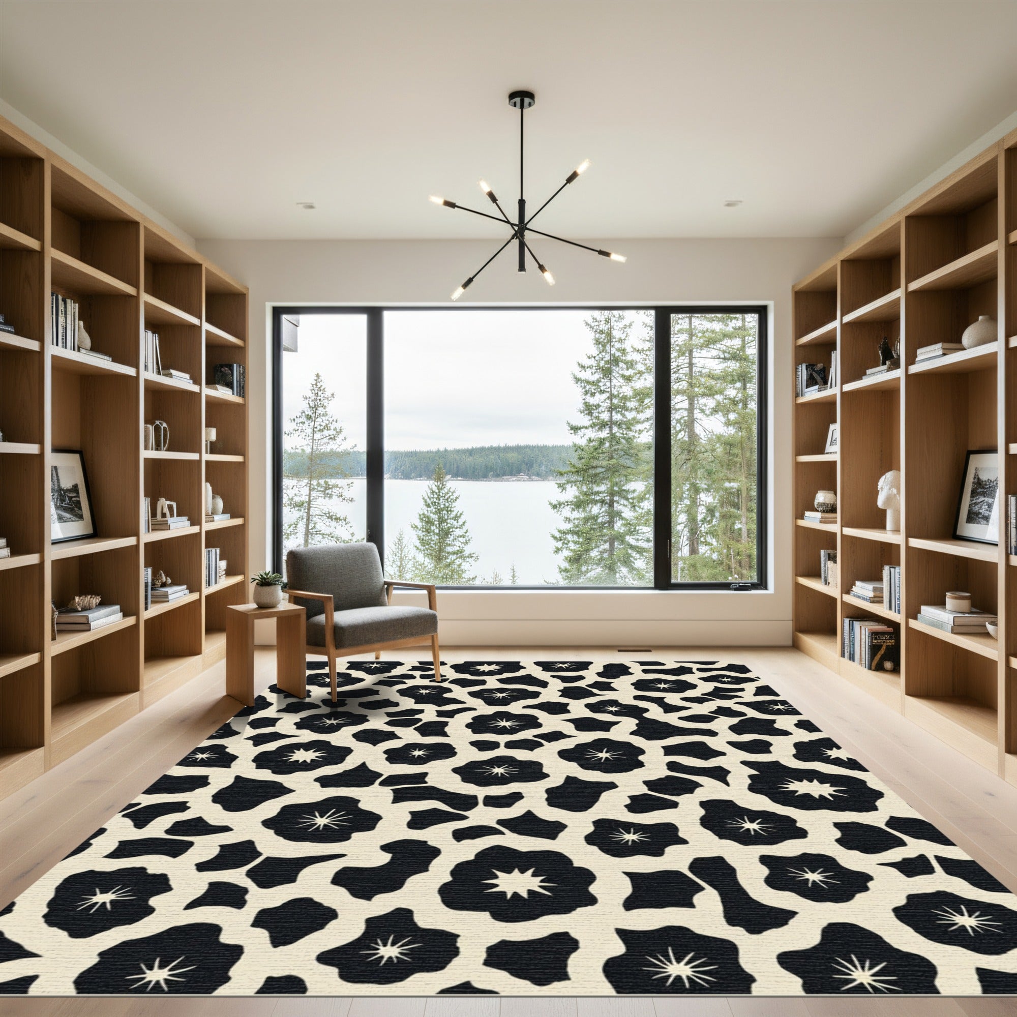 Black Cream Floral Connection Rug