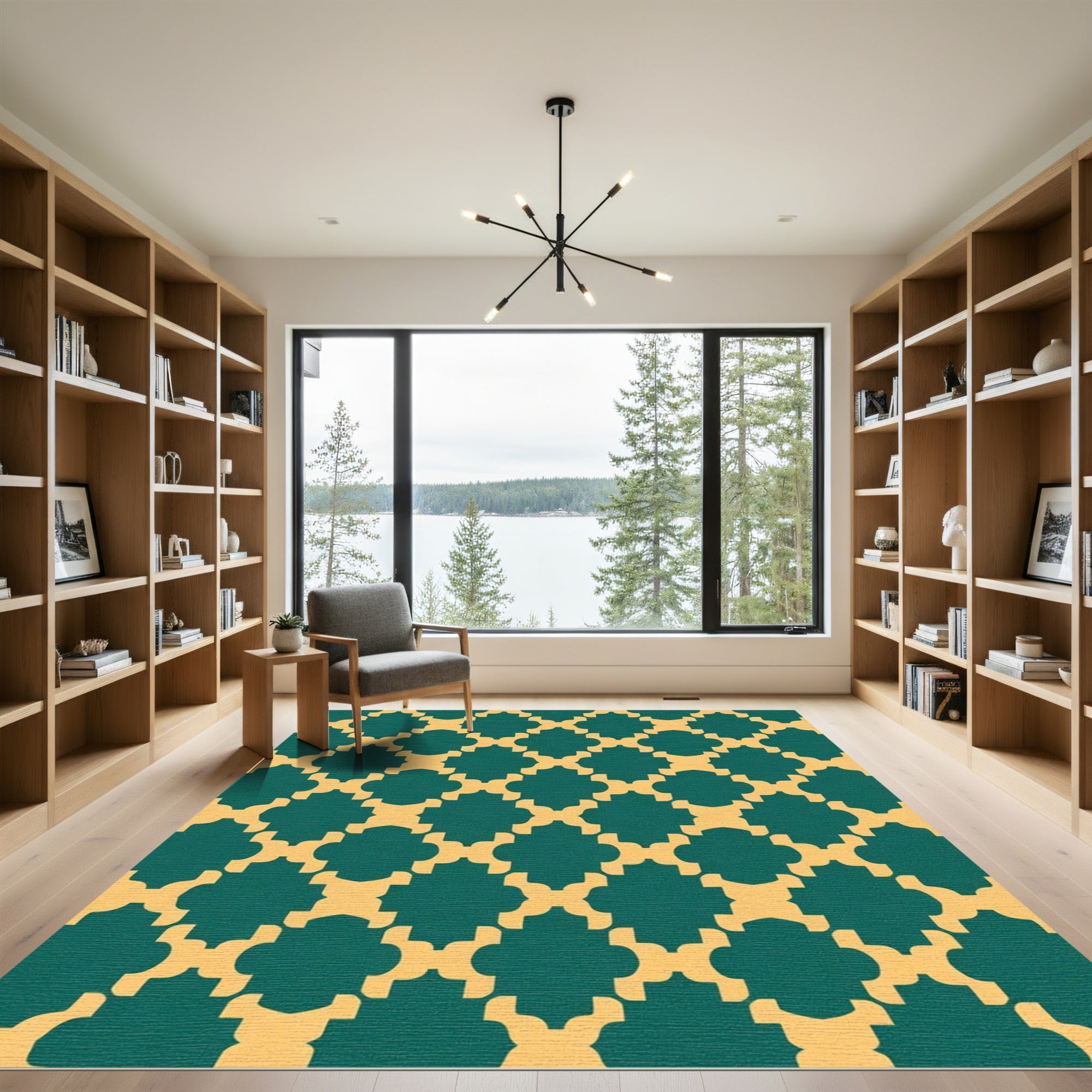 Teal Gold Geometric Arabesque Rug