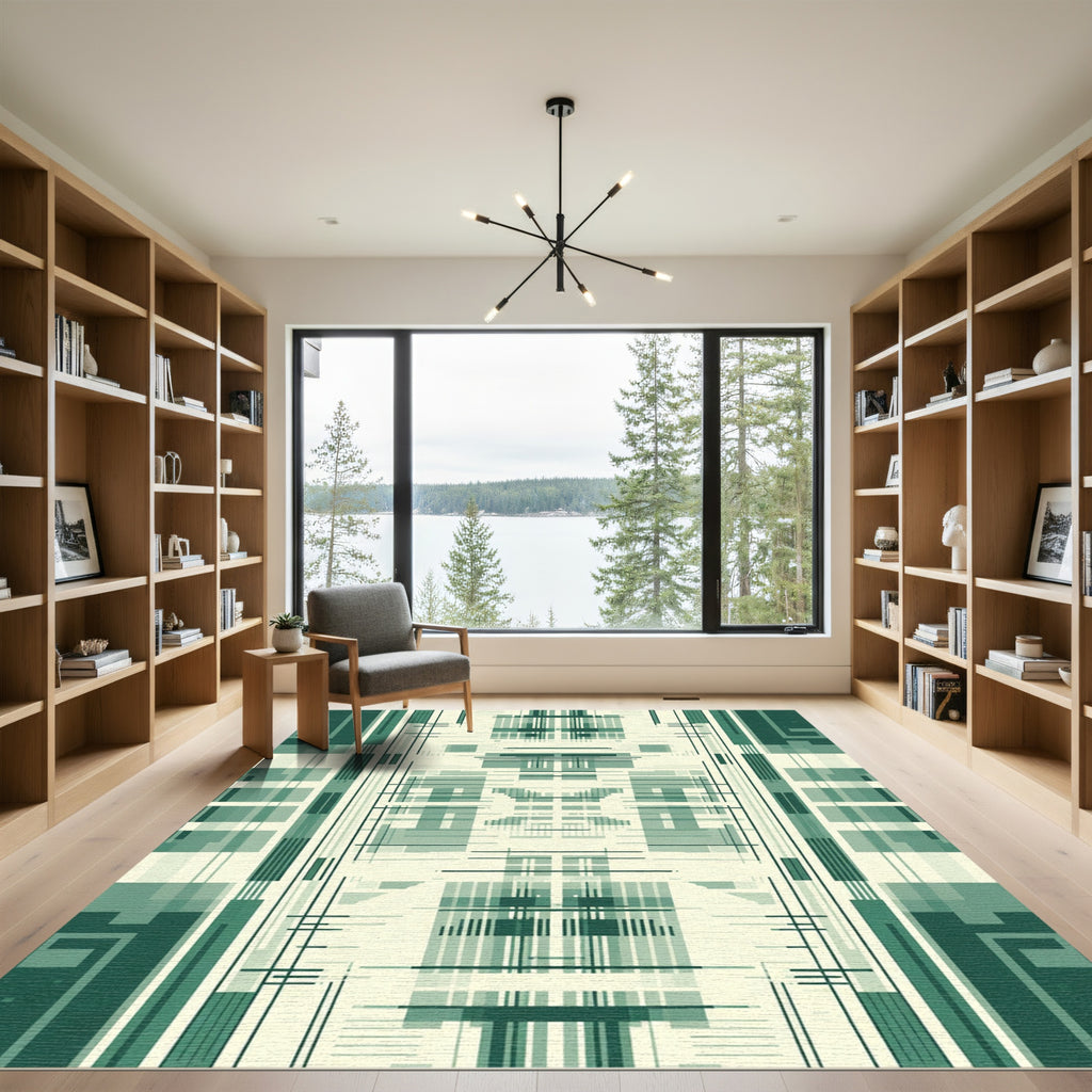 Teal Geometric Stripe Symmetry Rug