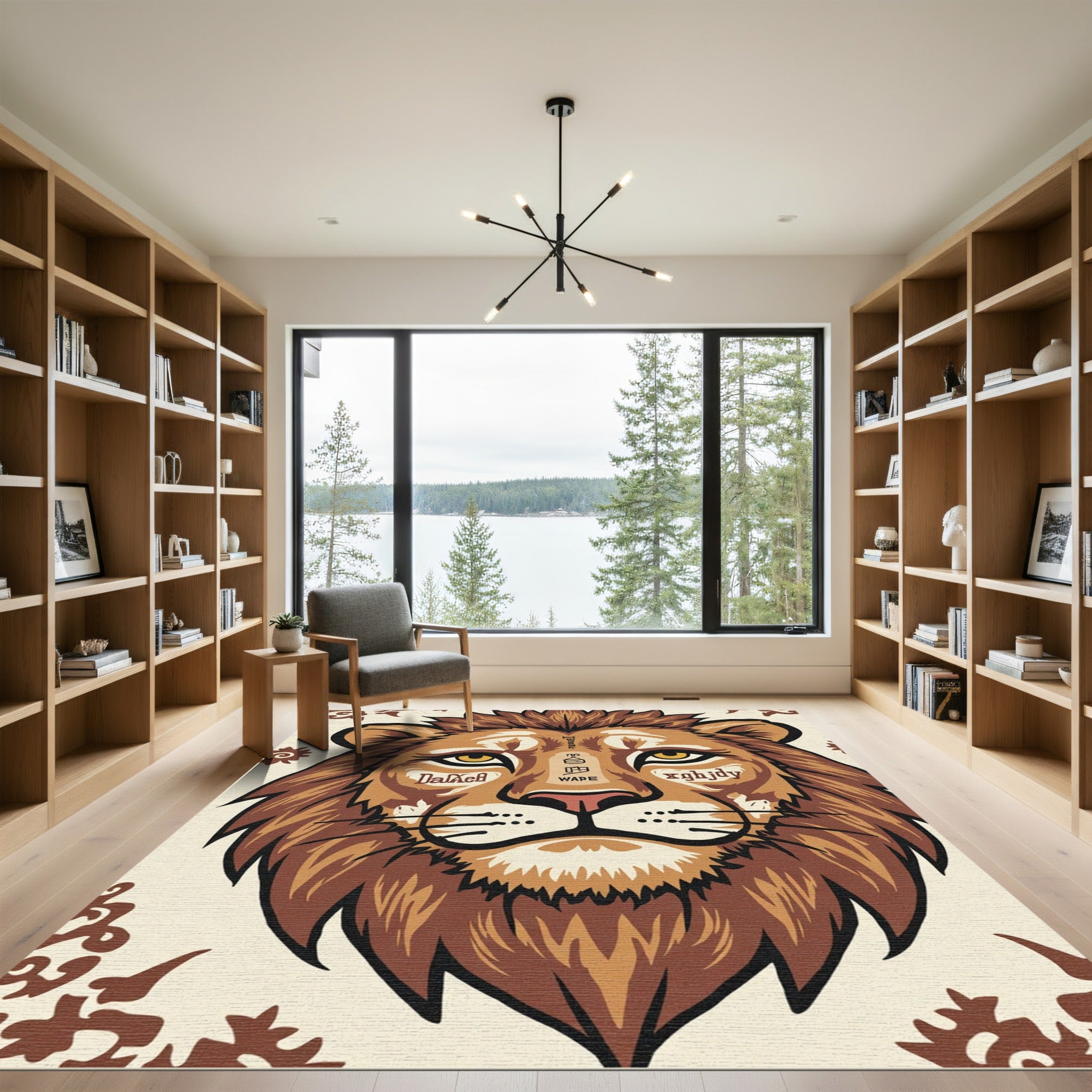Majestic Lion Face Earth Tones Rug