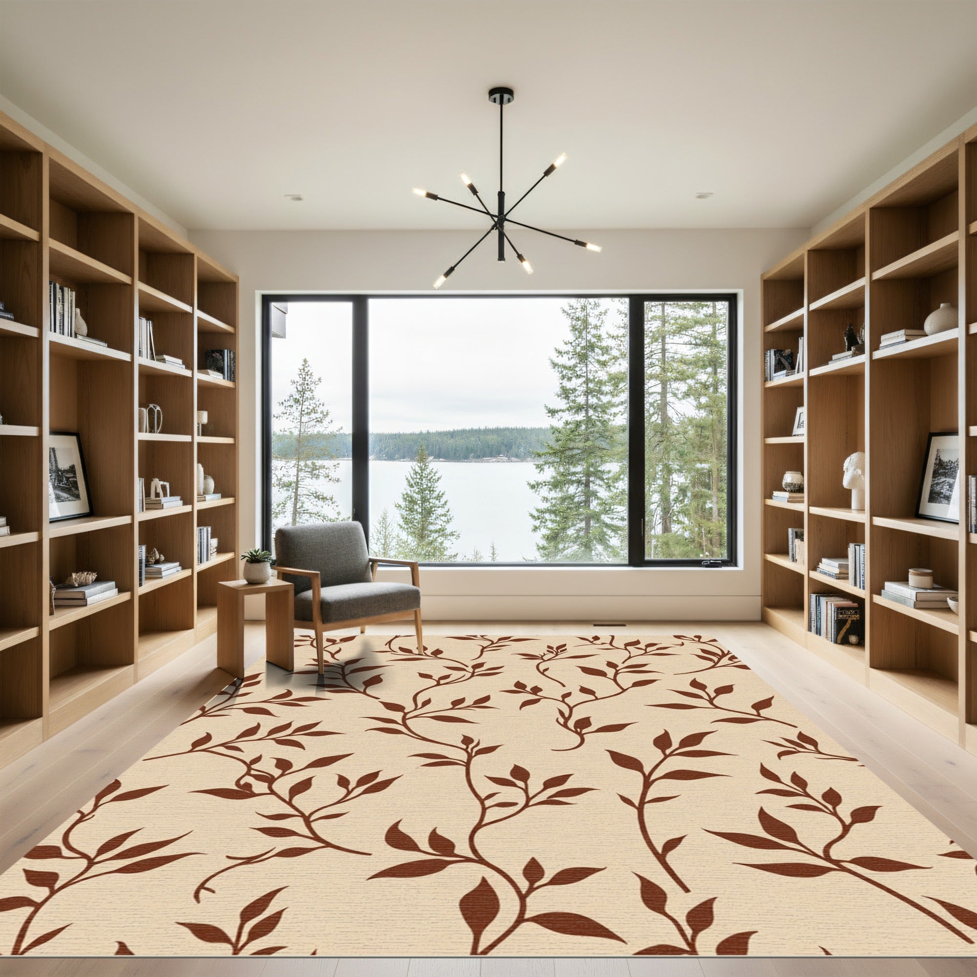Brown Branch Leafy Vine Rug