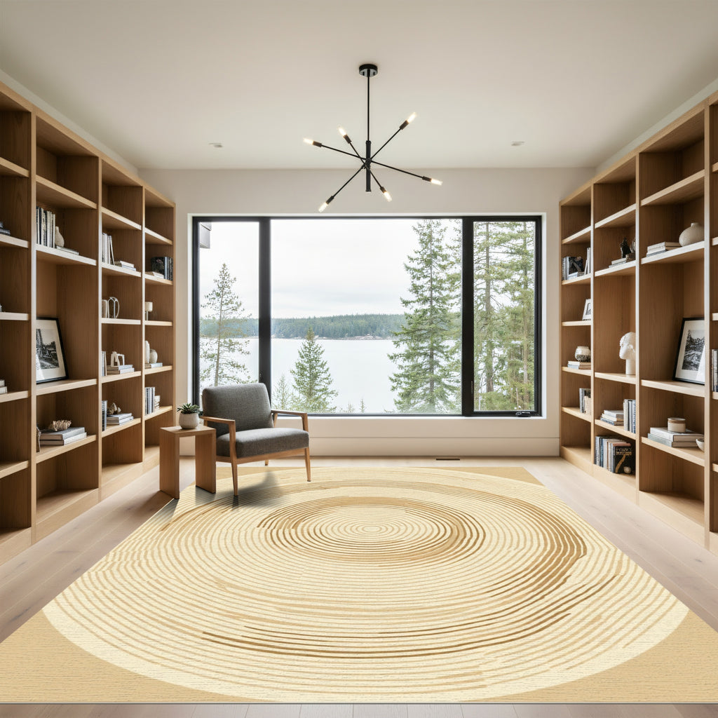 Golden Brown Concentric Circles Wood Grain Rug