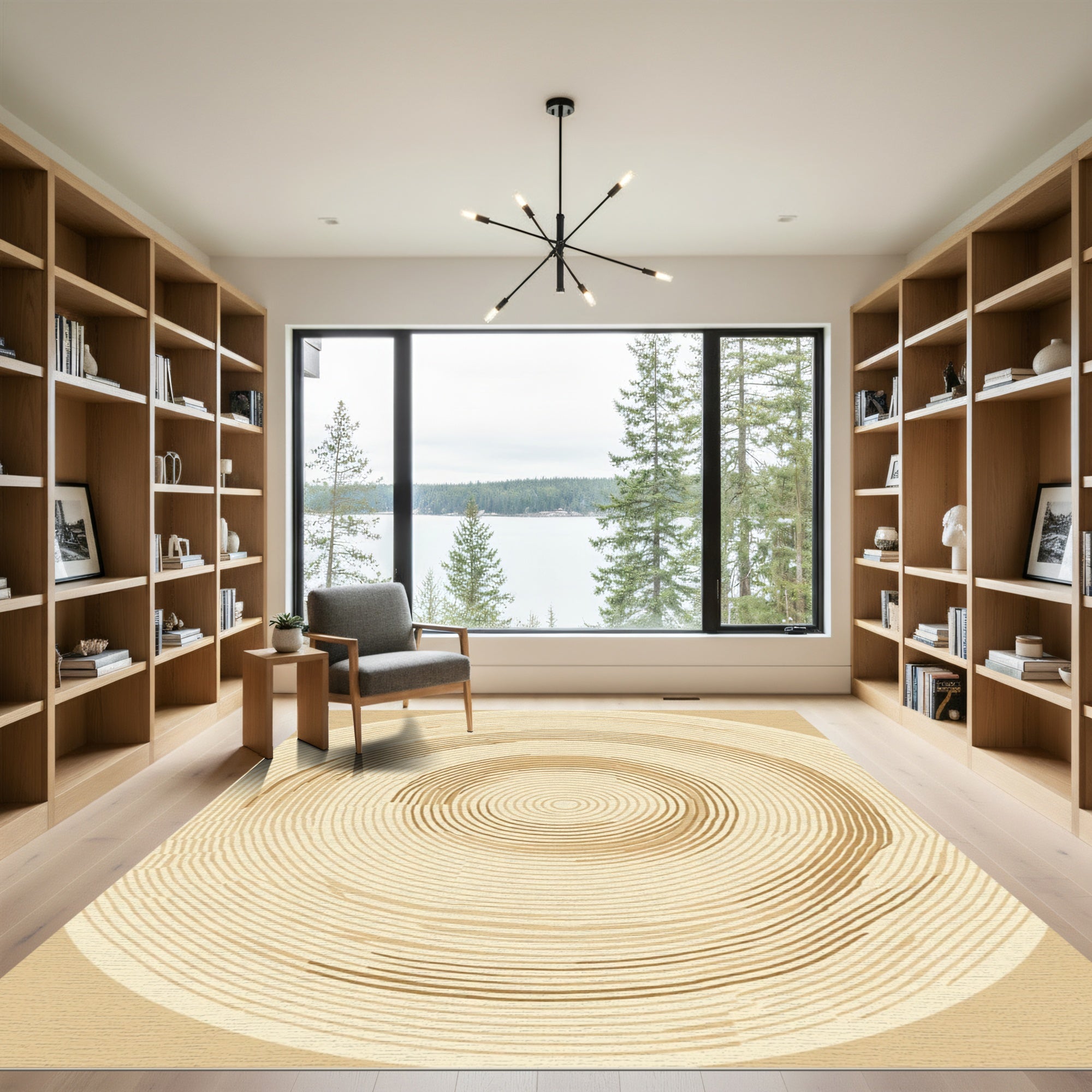 Golden Brown Concentric Circles Wood Grain Rug