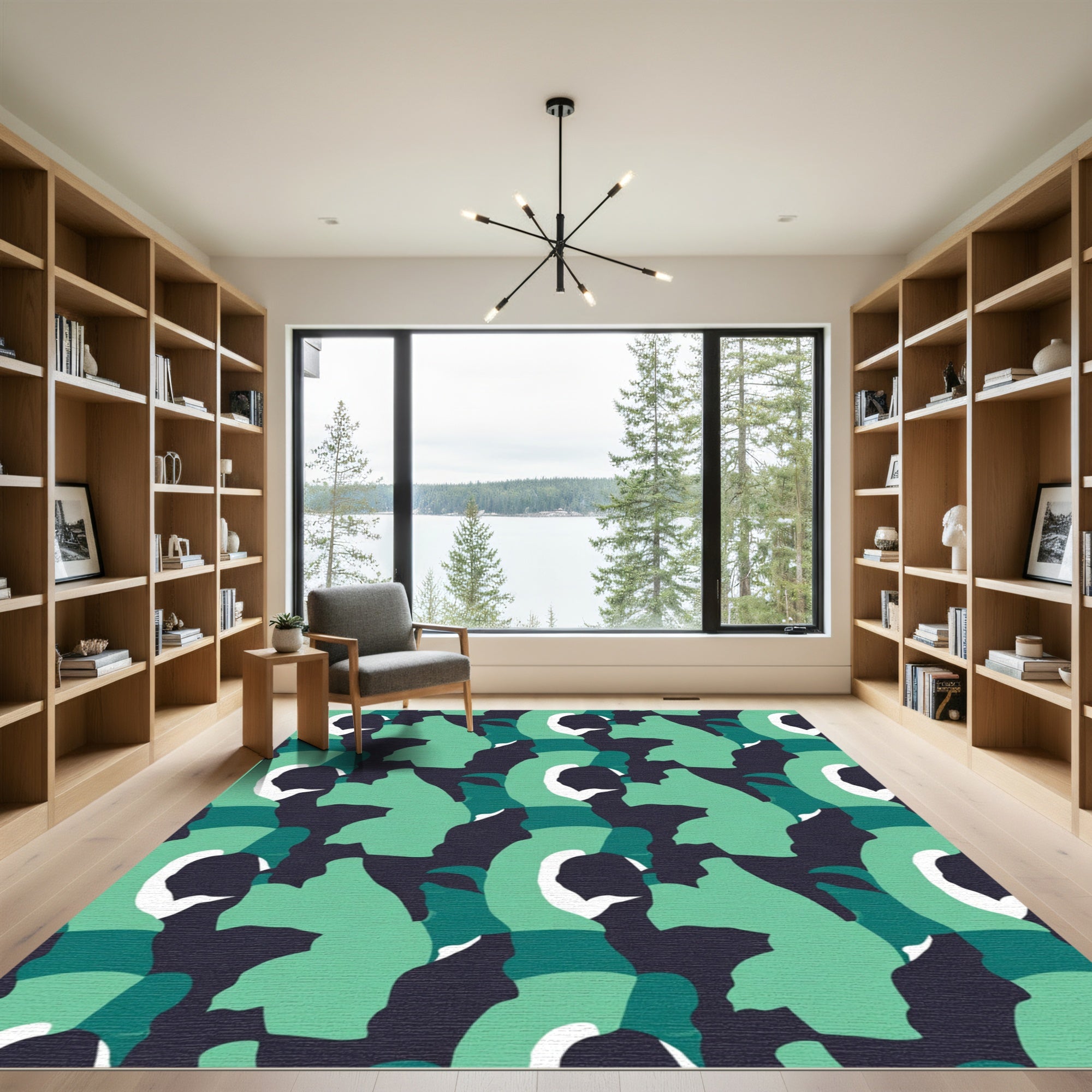 Teal Abstract Camo Swirl Rug