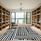 Bold Black White Geometric Path Rug