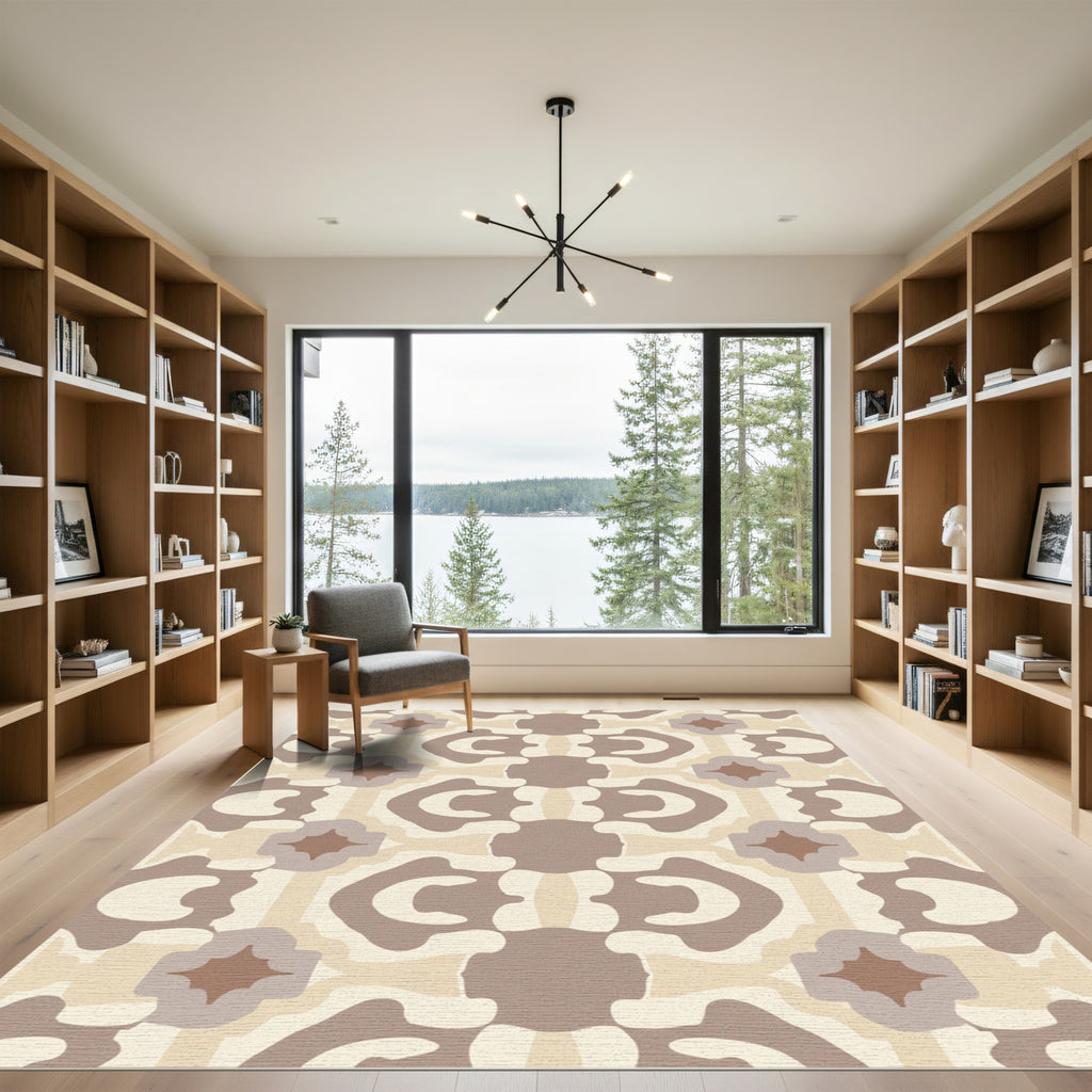 Beige Organic Mid Century Geometric Rug