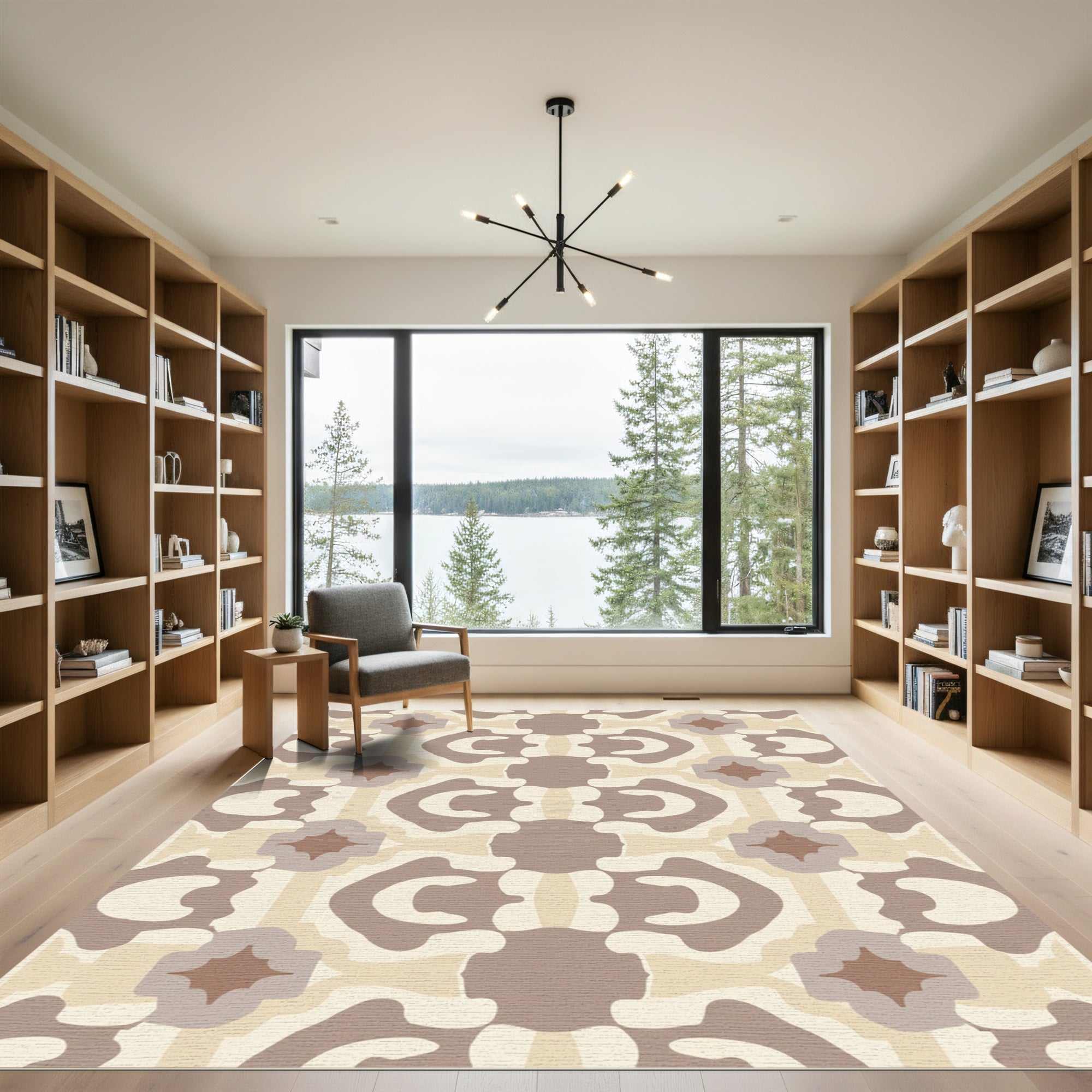 Beige Organic Mid Century Geometric Rug