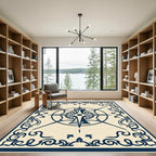 Navy Compass Rose Scrollwork Medallion Rug